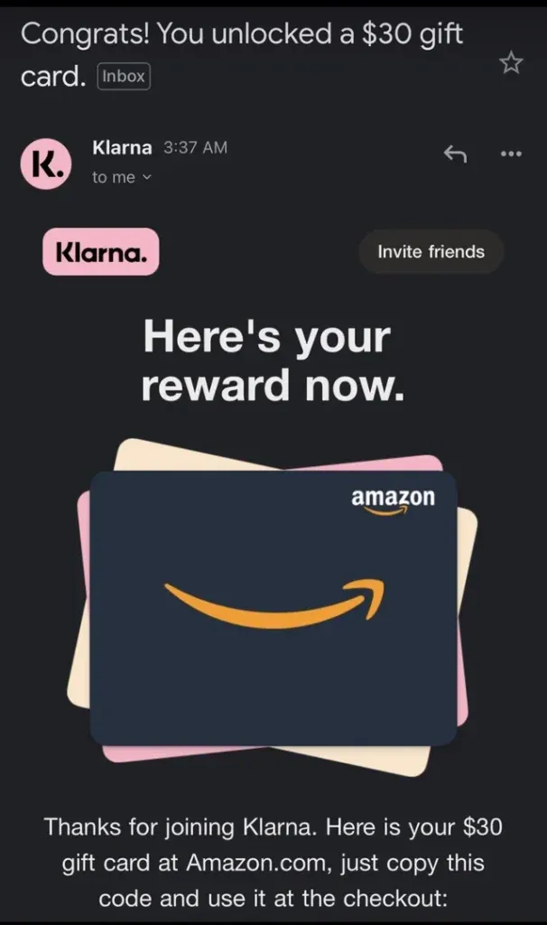 FREE $30 Amazon Gift Card + $5 Gift Card from Klarna 2 FREE $30 Amazon Gift Card + $5 Gift Card from Klarna